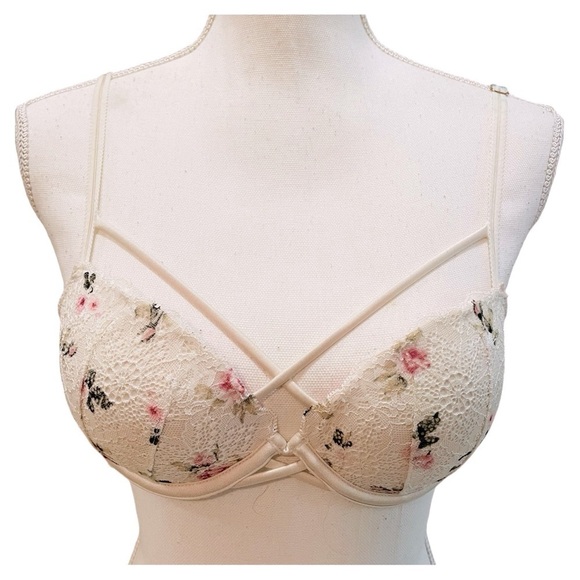 PINK Victoria’s Secret Date Push Up Bra 32C White Floral - Picture 1 of 7